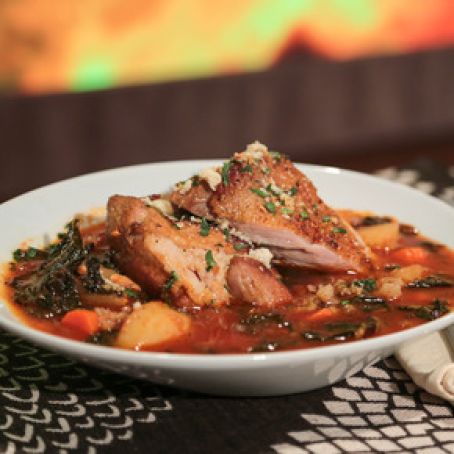 Braised Turkey Thighs with Spicy Kale