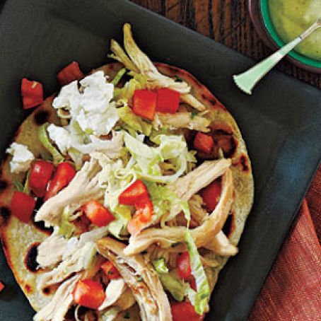 Chicken tostadas and avacado dressing