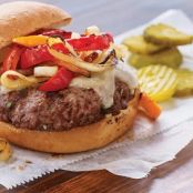 Philly Cheeseburgers with Onions, Peppers, and Provolone