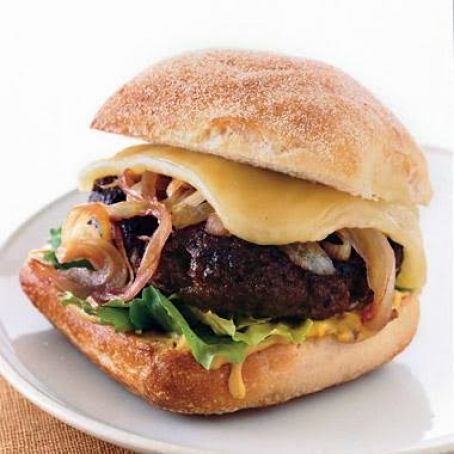 Bison Burgers with Cabernet Onions and Wisconsin Cheddar