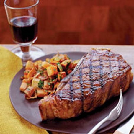 Grilled Steaks with Sweet Potato Hash Browns