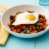 Spinach, Chickpea, and Chorizo Hash with Sunny-Side-Up Eggs