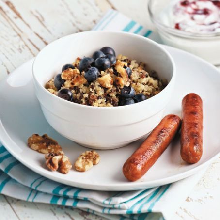 Quinoa Breakfast Bowl With Blueberries and Walnuts