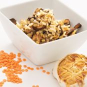 Rice with Roasted Garlic, Lentils and Mushrooms