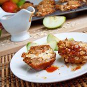 Cheesecake Stuffed Apple Muffins with Streusel Topping and Caramel Sauce