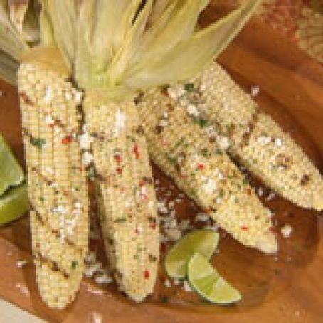 GRILLED CHILI LIME CORN ON THE COB WITH QUESO