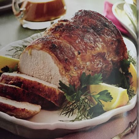 Garlic Pork Loin Roast with White Wine Pan Sauce