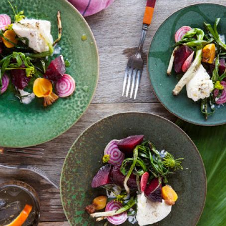 Grilled Beets with Burrata and Poppy Seed Vinaigrette