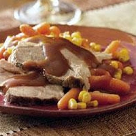 Slow Cooker Glazed Pork Roast with Carrots and Corn