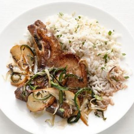 Pork Chops with Charred Onion and Poblano