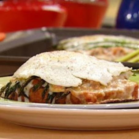 Deviled Ham and Asparagus Croque Madame with Deviled Eggs