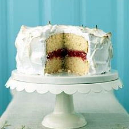 Meringue-Frosted Cake with Raspberry Filling