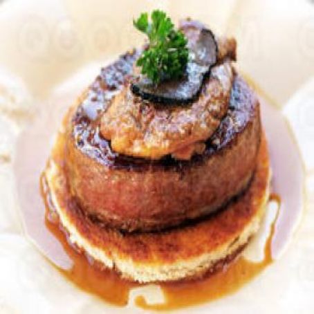 Beef or Veal tournedos Rossini with Madeira/Mushroom sauce