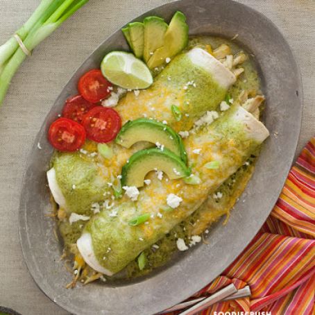 Avocado Cream and Chicken Suiza Enchiladas
