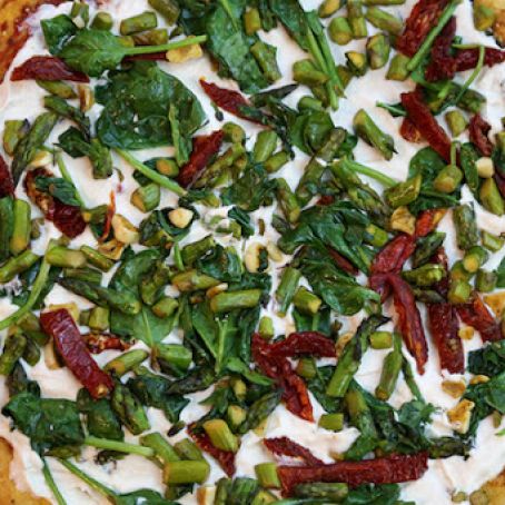 White Pizza with Asparagus and Spinach