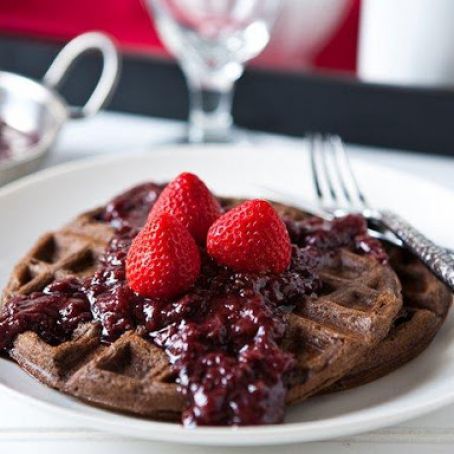 Chocolate Waffles with Slow Cooker Boozy Berries