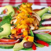 Lime-Cumin Grilled Chicken Salad with Avocado and Mango Salsa