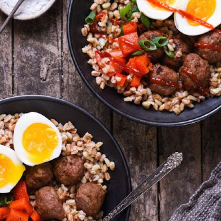 Make-Ahead Breakfast Grain Bowls with Turkey Sausage Meatballs