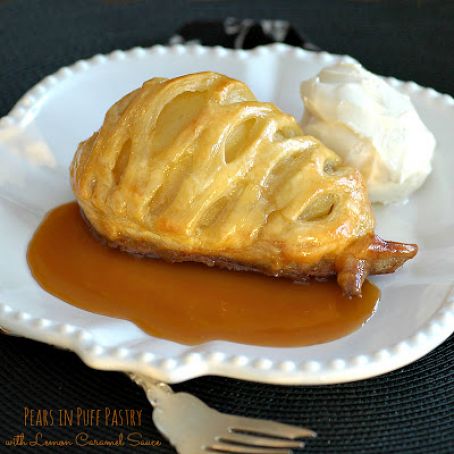 Pears in Puff Pastry with Lemon Caramel Sauce