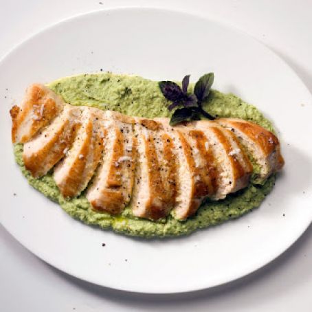 Grilled Chicken with Edamame Skordalia
