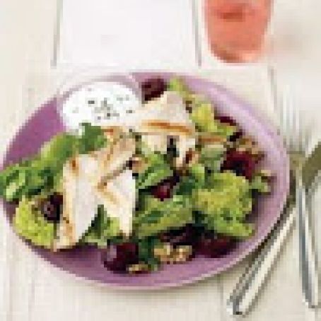 Seared-Chicken Salad with Cherries and Goat Cheese Dressing