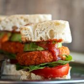 Smoky Barbecue Sweet Potato Chickpea Burgers with Fat-Free Barbecue Sauce