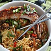 Chinese Noodles with Baked Sriracha Ribs