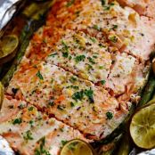 BUTTERY GARLIC LIME SALMON WITH ASPARAGUS IN FOIL