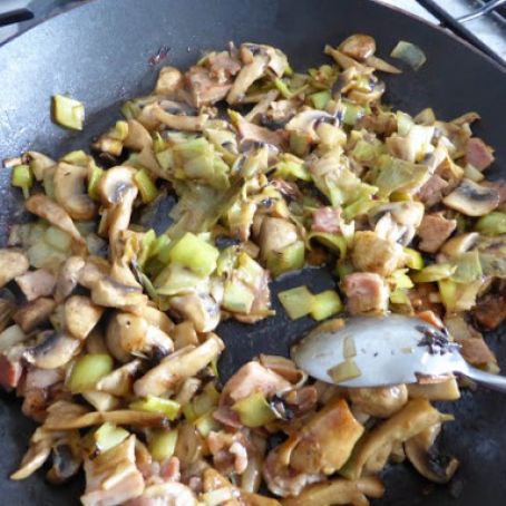 Leeks with Bacon and Mushrooms