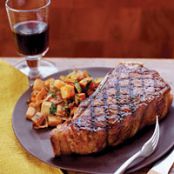 Grilled Strip Steaks with Sweet Potato Hash Browns