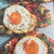 Spring Greens Tartine with Prosciutto, Fontina and a Fried Egg