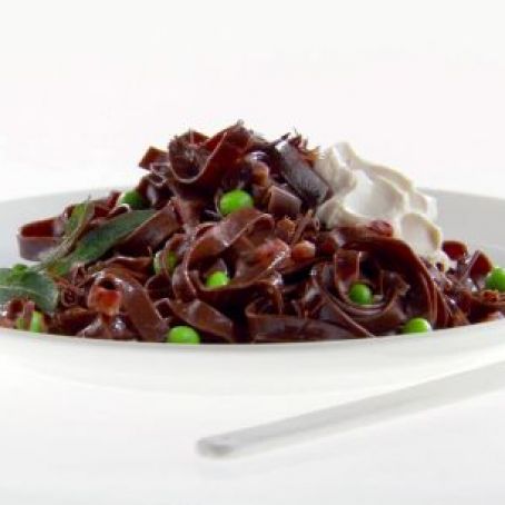 Chocolate Fettuccine with Peas and Pancetta