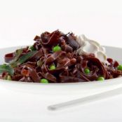 Chocolate Fettuccine with Peas and Pancetta