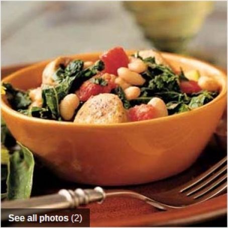 White Bean and Sausage Ragout with Tomatoes, Kale, and Zucchini