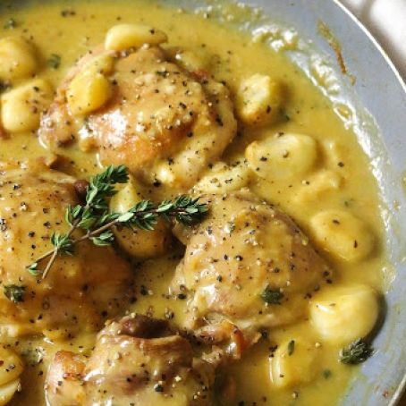 Rustic Chicken Thighs with All of the Garlic