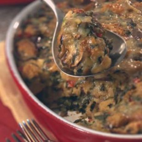 Savory Bread Pudding with Spinach & Mushrooms