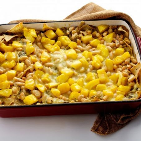 Chicken Chilaquiles Verdes with Squash and White Beans