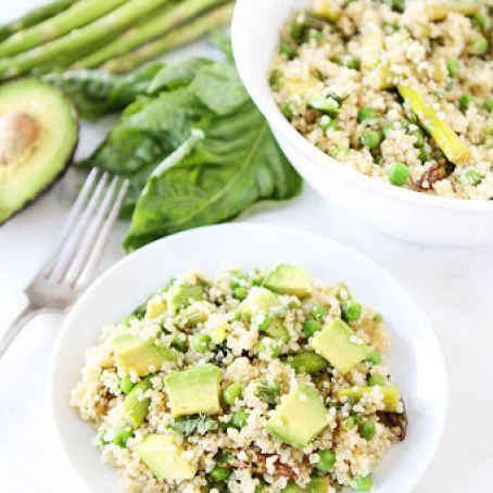 Quinoa Salad with Asparagus, Peas, Avocados & Lemon Basil Dressing
