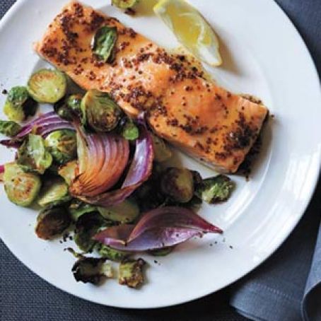 Maple-Glazed Salmon With Roasted Brussels Sprouts