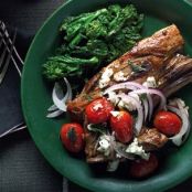 LAMB CHOPS w/RED ONION, TOMATOES & FETA