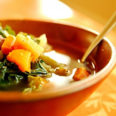 Sweet Potato, Kiolbassa and Kale Soup