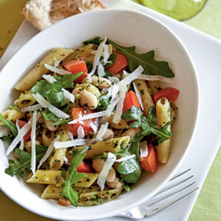 Penne with Pistachio Pesto and White Beans
