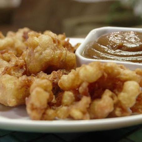 Apple Fritters with Peanut Butter Caramel Sauce