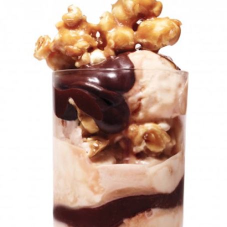 Caramel Popcorn Hot Fudge Sundaes