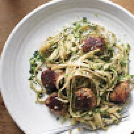 Whole Wheat Pasta with Turkey Sausage and Broccoli Rabe Pesto