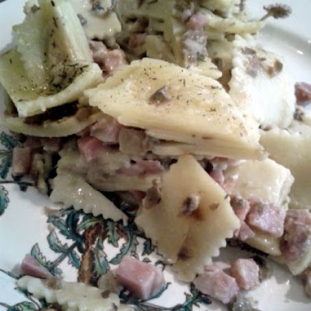 Ham, Mushroom, Pasta, and Cheese Casserole