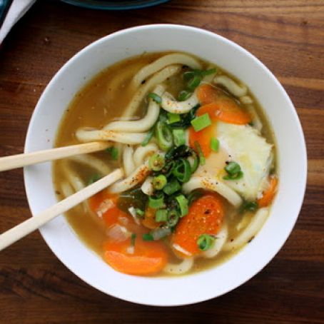 EGG - Udon Noodle Soup with Fresh Spinach & Egg