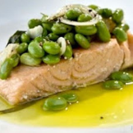 Olive Oil Poached Salmon with Edamames