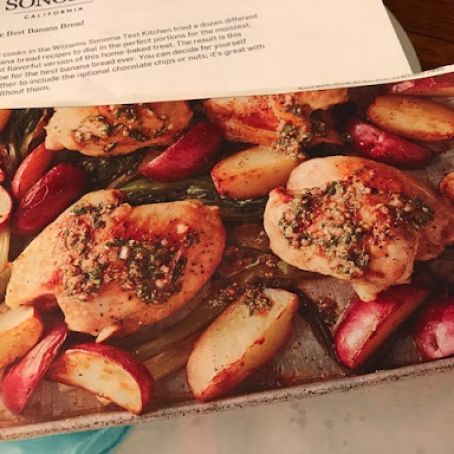 ROASTED CHICKEN THIGHS, POTATOES & SCALLIONS WITH HERB VINAIGRETTE