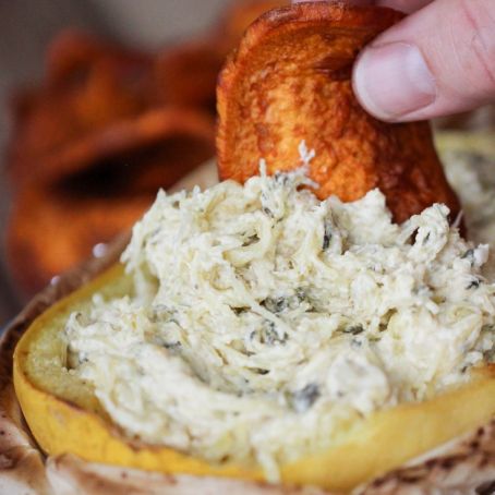 Campfire Spinach Dip in Spaghetti Squash